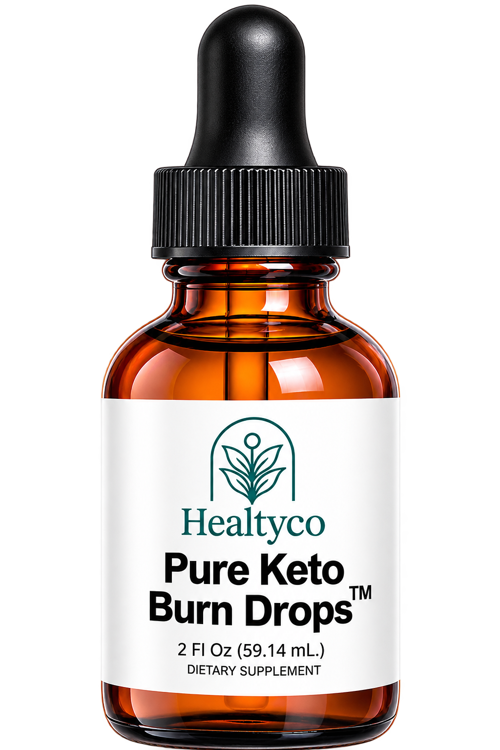 Pure Keto Burn Drops dropper bottle with the Healtyco label facing front